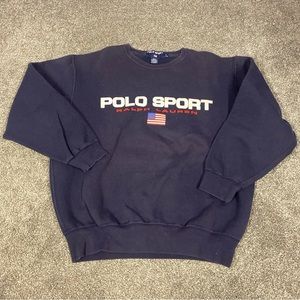 Mens Vintage 90s Polo Sport Ralph Lauren Blue Sweatshirt Crewneck Logo Flag L